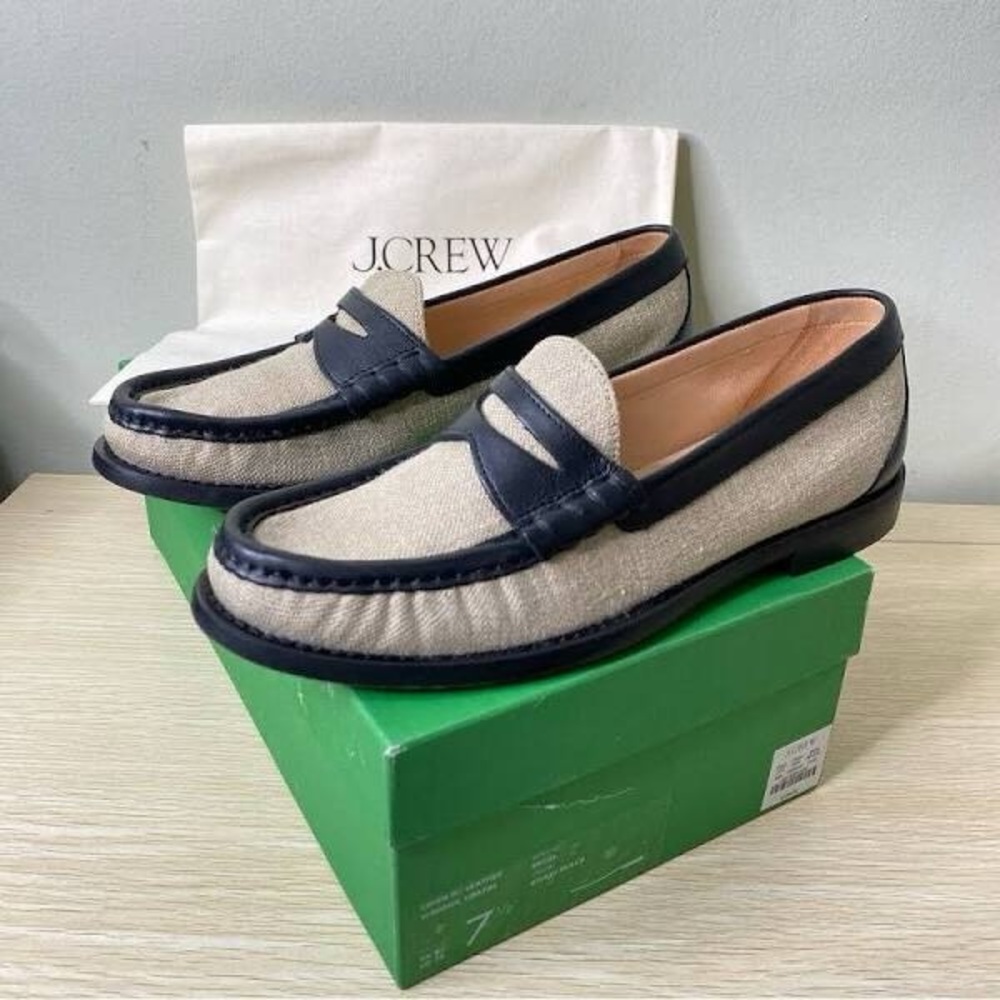 J CREW WINONA ITALIAN LINEN LEATHER PENNY LOAFERS NWT SIZE 8